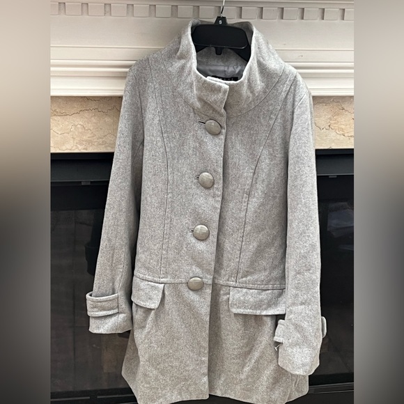 NWOT INGNI Women’s XS Light Grey Dress Coat Gorgeous Details & Two Collar Styles - Picture 2 of 12